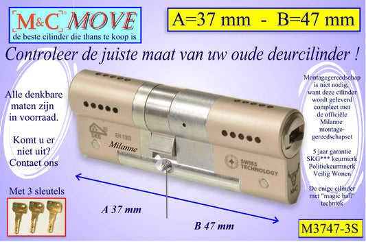 M&C Move cilinderslot 37x47 mm - met 3 sleutels