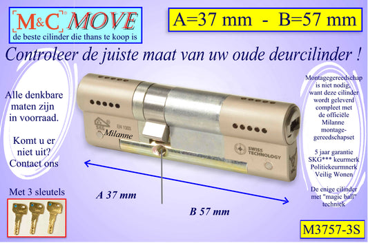 M&C Move cilinderslot 37x57 mm - met 3 sleutels