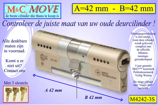 M&C Move cilinderslot 42x42 mm - met 3 sleutels