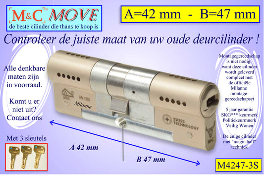 M&C Move cilinderslot 42x47 mm - met 3 sleutels