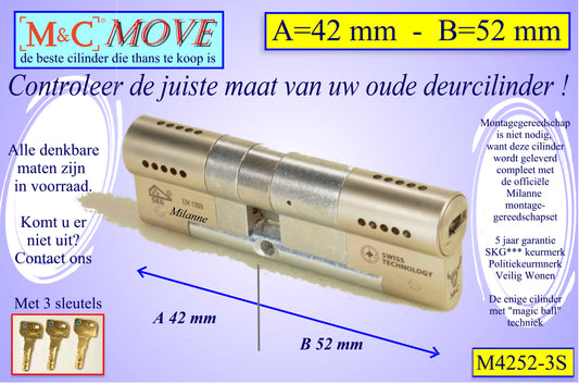 M&C Move cilinderslot 42x52 mm - met 3 sleutels