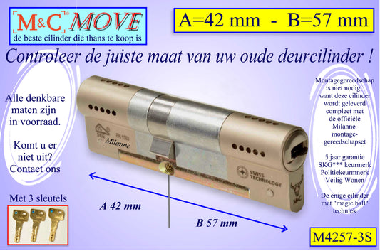 M&C Move cilinderslot 42x57 mm - met 3 sleutels