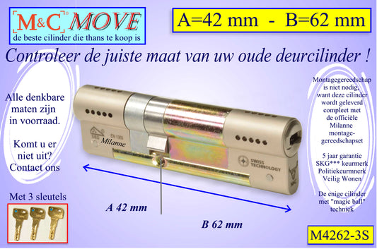 M&C Move cilinderslot 42x62 mm - met 3 sleutels