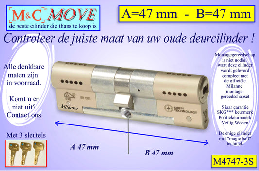 M&C Move cilinderslot 47x47 mm - met 3 sleutels