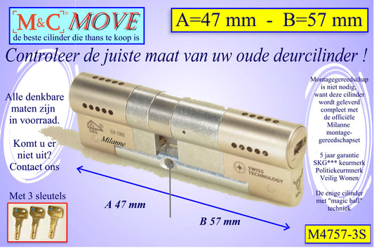 M&C Move cilinderslot 47x57 mm - met 3 sleutels