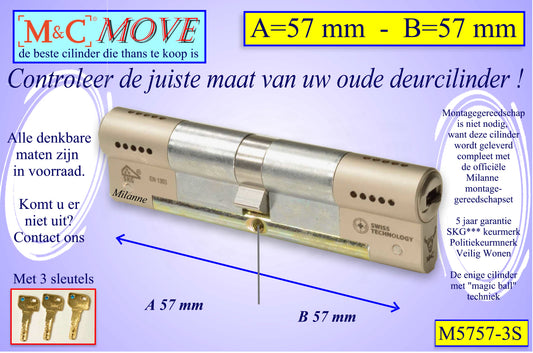 M&C Move cilinderslot 57x57 mm - met 3 sleutels