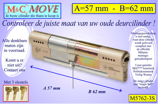 M&C Move cilinderslot 57x62 mm - met 3 sleutels