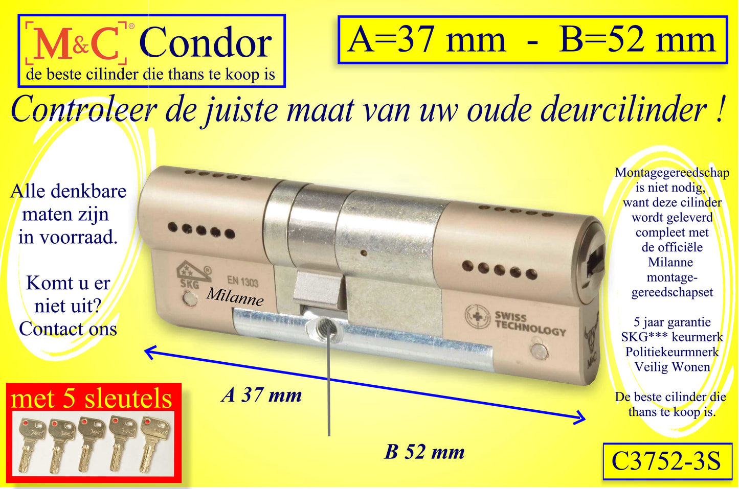 M&C Condor cilinderslot 37x52 mm